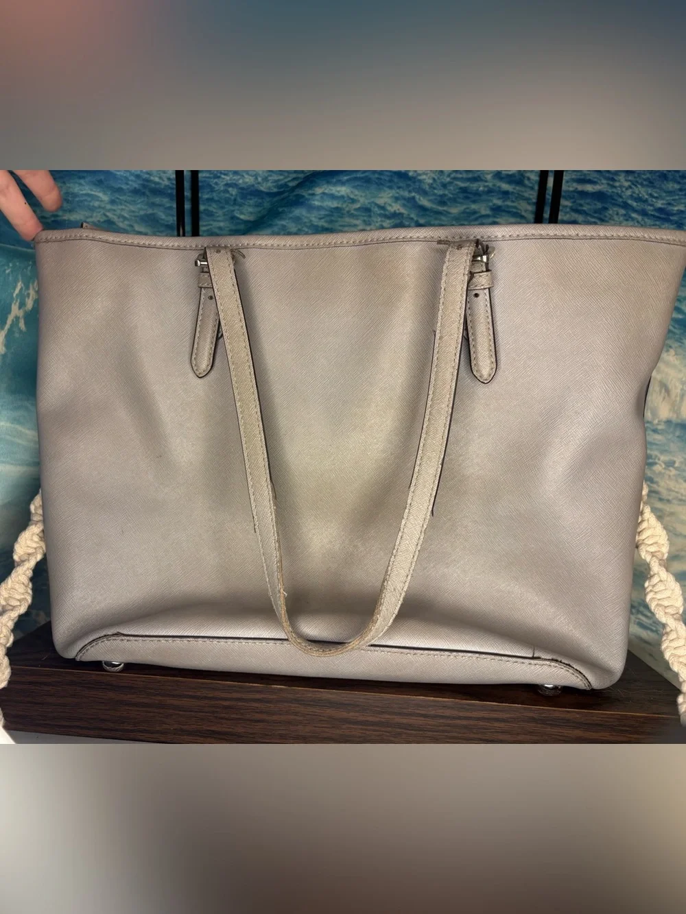 Michael Kors Leather Snap Pocket Tote Bag in Taupe Gray